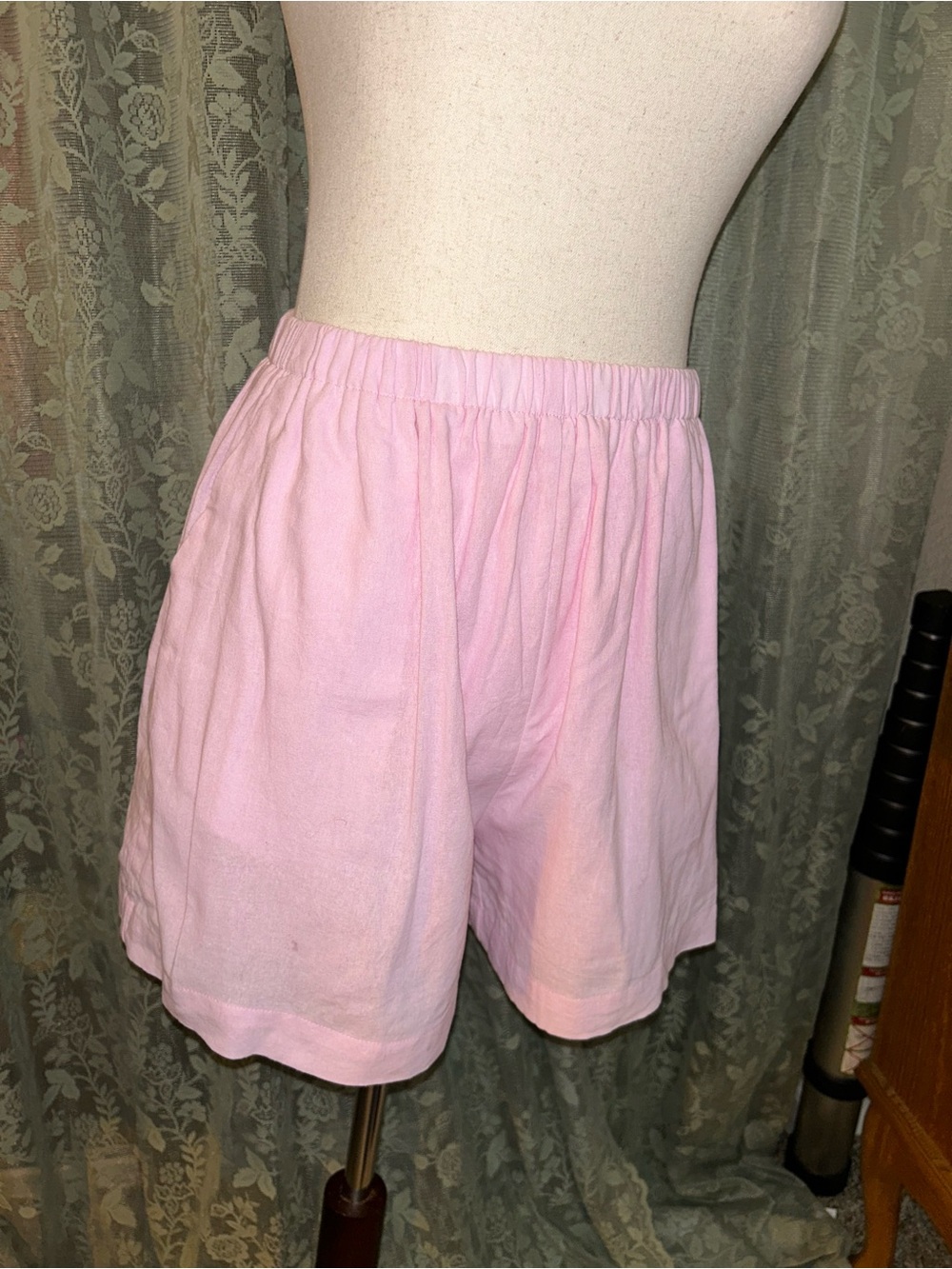 100% Linen Shorts by Commense Baby Pink Elastic-Waist Casual Linen Shorts